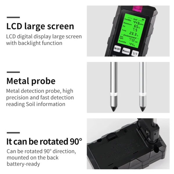 Soil Ph Meter with Temperature, Humidity, Light, Fertility and Air Humidity - Image 2